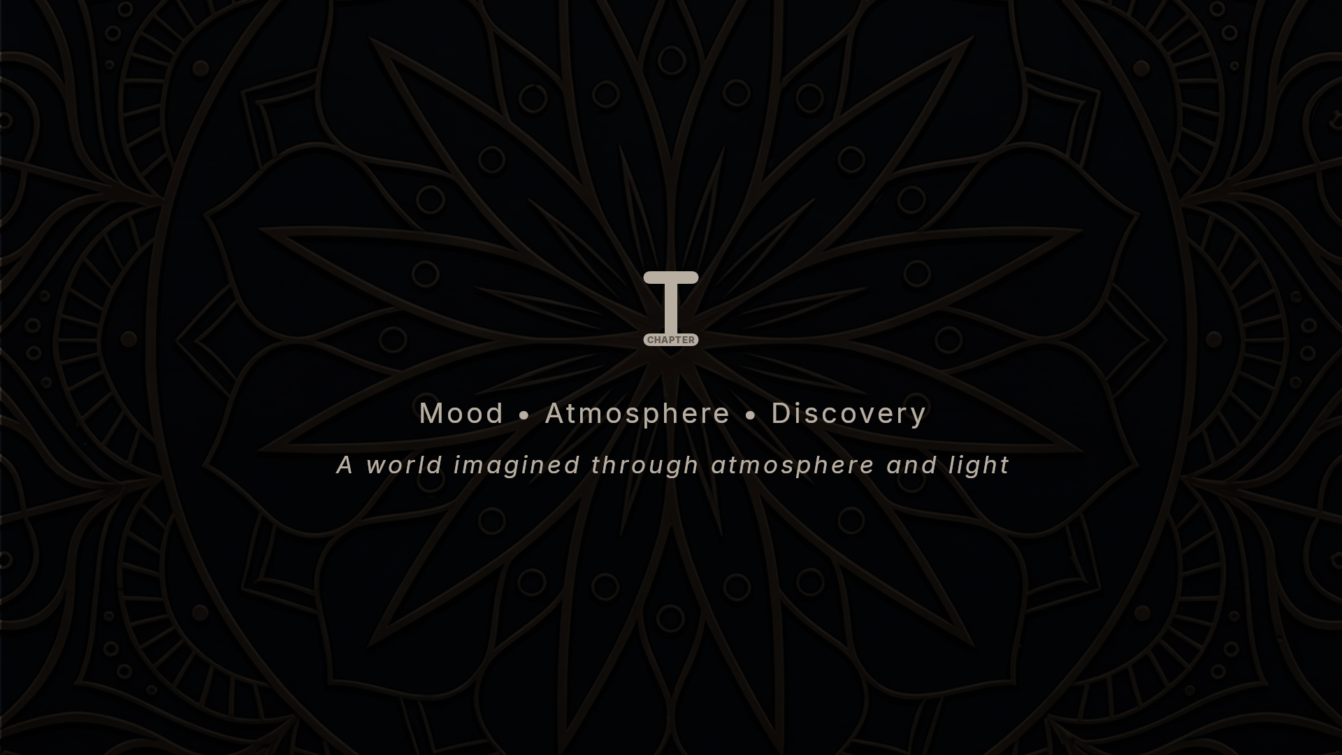 Al-Mawrid chapter divider for the story section, framing the project as a mood and atmosphere-driven desert world with a rare imagined connection to water, myth and survival. Environment concept art and worldbuilding by Kenneth Bonde.